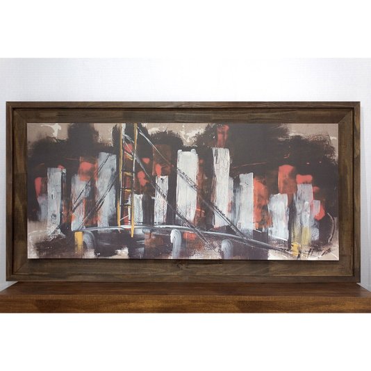 Quadro Tela com Moldura Rústica Ponte Abstrata 160x80cm