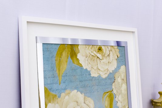 Quadro Decorativo com Espelho Floral Flores Brancas II - 80x80cm