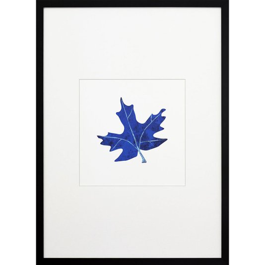 Quadro Decorativo Folha Azul Minimalista com Moldura Preta 50x70cm