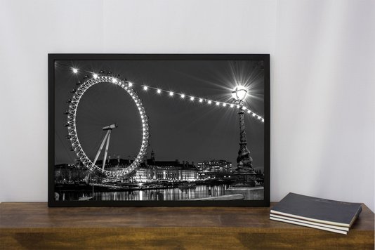 Quadro Imagem com Moldura e Vidro Roda Gigante Londres 90x60cm