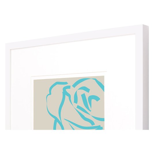 Quadro Decorativo Floral Silhueta Azul de Flor com Moldura Branca 60x60cm