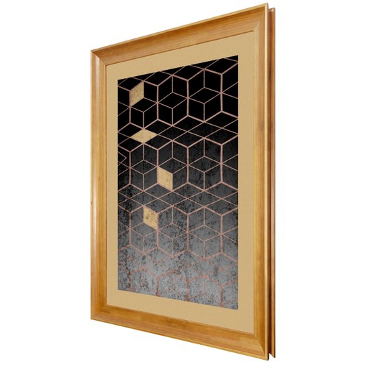 Quadro Abstrato Decor Geométrico Preto e Dourado 70x90cm