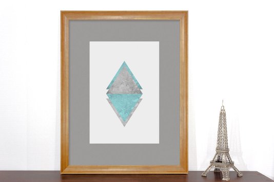 Quadro Decorativo Arte Moderna Triângulos e Losango Verde Água 90x110cm