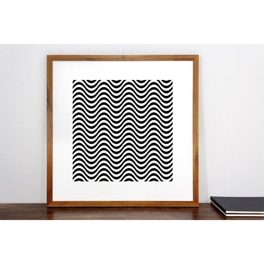 Quadro Decorativo com Moldura Rústica Geométrico Ondas 70x70cm