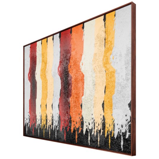Tela Decorativa Abstrata Faixas Coloridas Moldura na Cor Mel 150x100cm