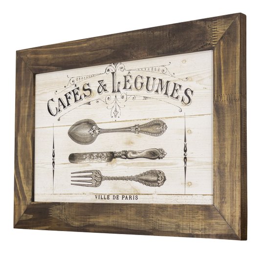 Quadro para Cozinha com Moldura Rústica Café & Legumes 60x40cm