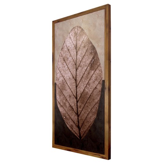 Quadro Decorativo Rústico Folha Marrom em Tom Envelhecido 50x100cm