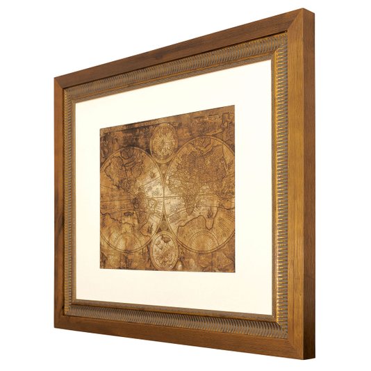 Quadro Decorativo com Moldura Dupla Mapa Mundi Envelhecido 60x50cm