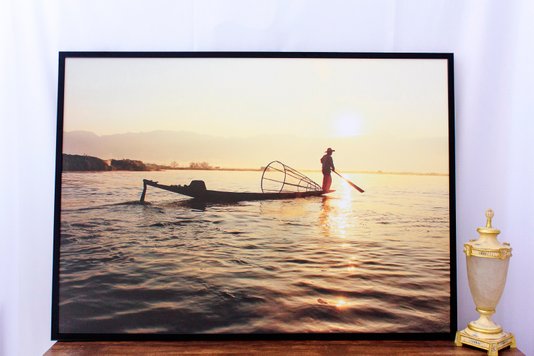 Quadro Decorativo com Impressão Personalizada Pescador ao Pôr do Sol
