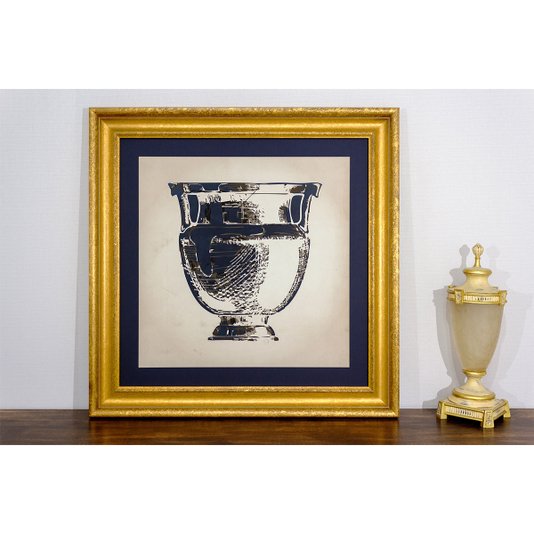 Quadro com Moldura Alto Padrão Dourada Ilustração Ânfora 80x80cm