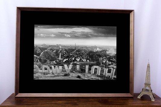 Quadro Decorativo em Preto e Branco Diversos Pontos Turísticos 120x90cm