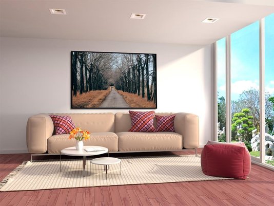 Quadro Decorativo com Moldura Preta Paisagem Estrada de Campo 150x100cm