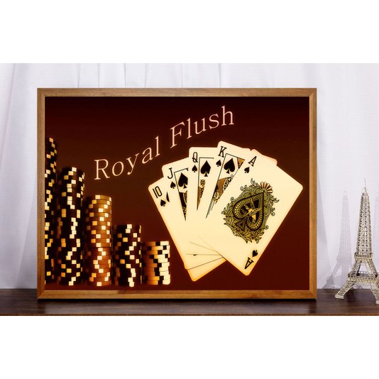 Quadro Decorativo com Moldura Rústica Baralho Royal Flush 90x60cm