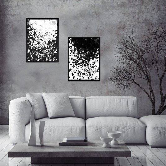 Quadro Decorativo com Moldura Preta Arte Abstrata em Preto e Branco II