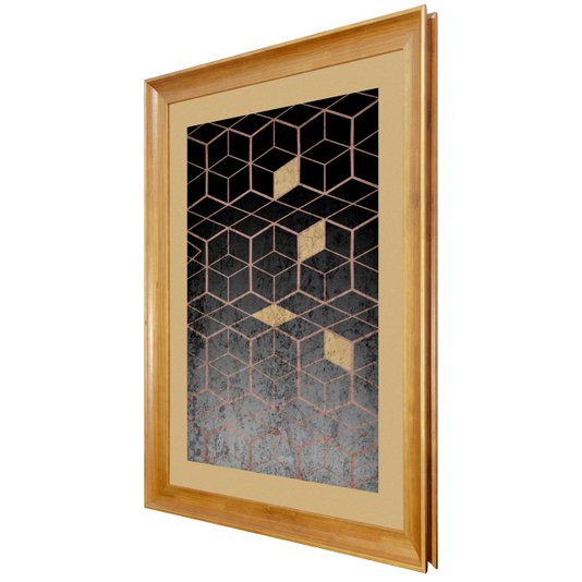 Quadro Abstrato Decor Geométrico Preto e Dourado II 70x90cm