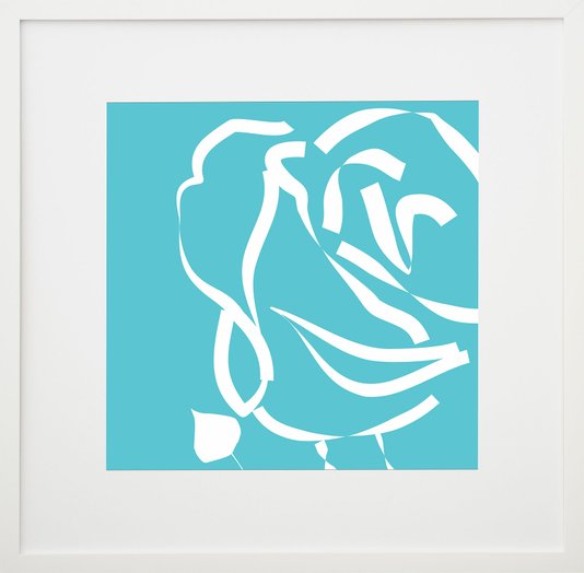 Quadro Decorativo com Moldura Branca Flor Branca em Fundo Azul 60x60cm