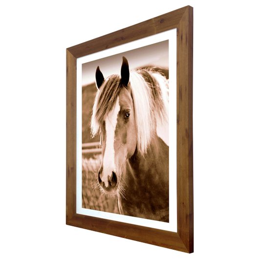 Quadro Decorativo com Moldura Rústica Cavalo em Tom Estilo Antigo 70x90cm