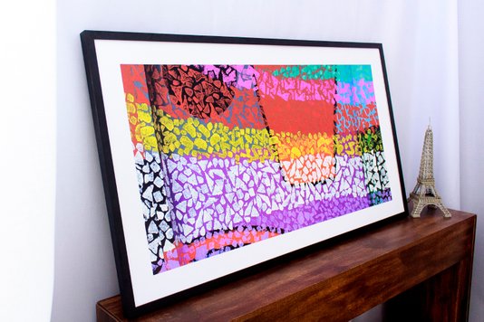 Quadro Decorativo com Moldura Preta Abstrato Colorido 130x70cm