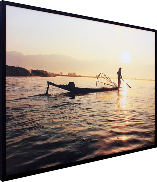 Quadro Decorativo com Impressão Personalizada Pescador ao Pôr do Sol