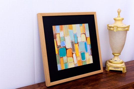 Quadro Decorativo Abstrato Colorido com Moldura Rústica 45x45cm