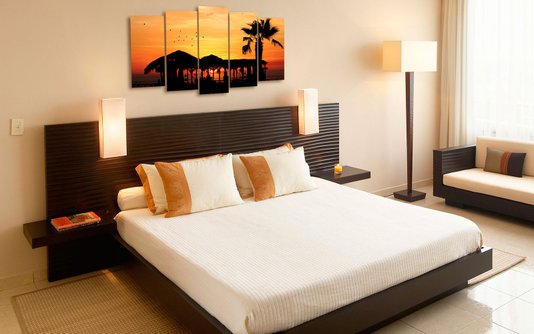 Conjunto de Quadros Telas Decorativas Kit com 5 Quadros Praia Sunset