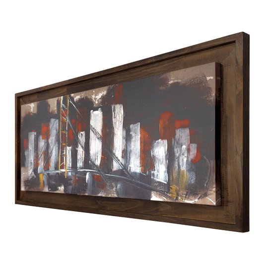 Quadro Tela com Moldura Rústica Ponte Abstrata 160x80cm