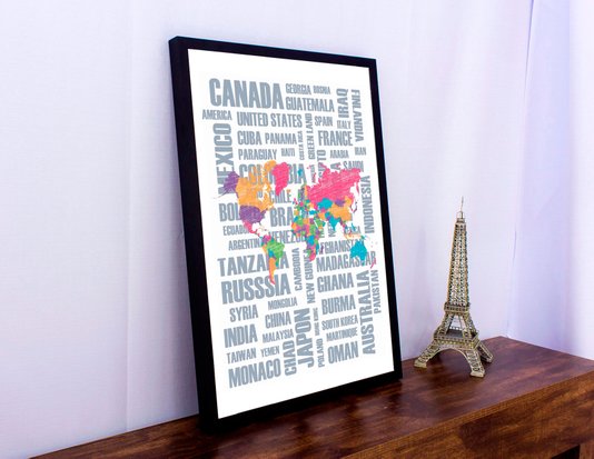 Quadro Decorativo Abstrato Mapa Mundo 50x70cm