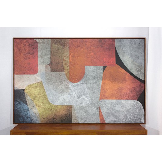 Quadro Tela Abstrata Colorida Com Moldura Na Cor Mel 170x110cm
