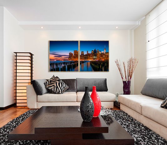 Par de Quadros Decorativos New York Manhattan Kit com 2 Quadros de 95x100cm