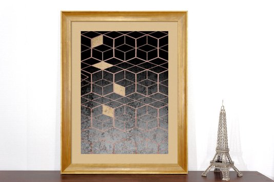 Quadro Abstrato Decor Geométrico Preto e Dourado 70x90cm