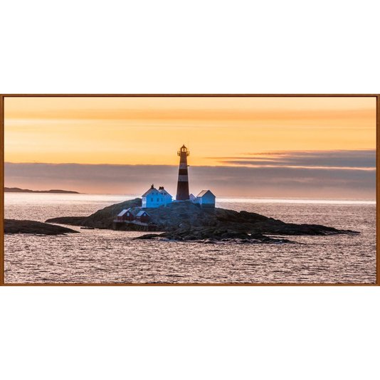 Quadro Tela Decorativa com Moldura Marrom Paisagem Farol em Ilha 240x120cm