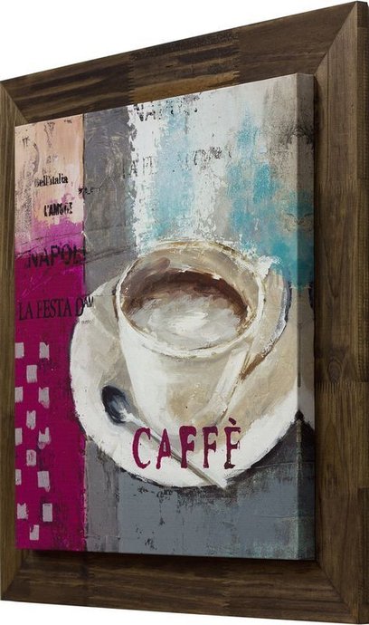 Quadro Tela Decorativa  Xícara de Café com Moldura Rústica 75x75cm