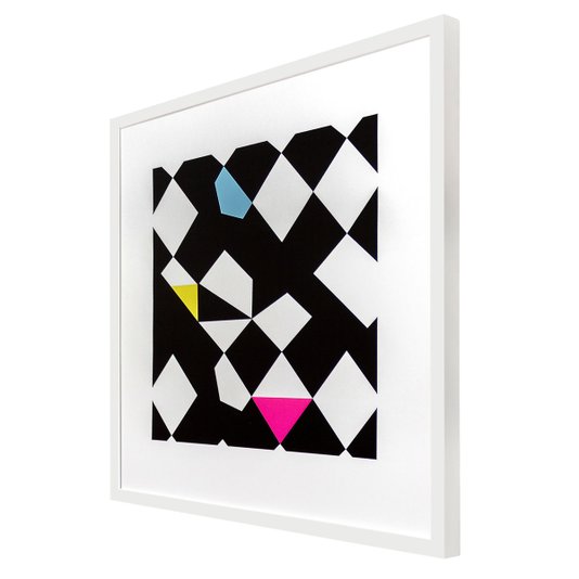 Quadro Decorativo com Moldura Branca Geométrico em Preto e Branco