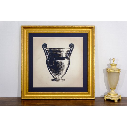 Quadro com Moldura Alto Padrão Dourada Ilustração Ânfora III 80x80cm