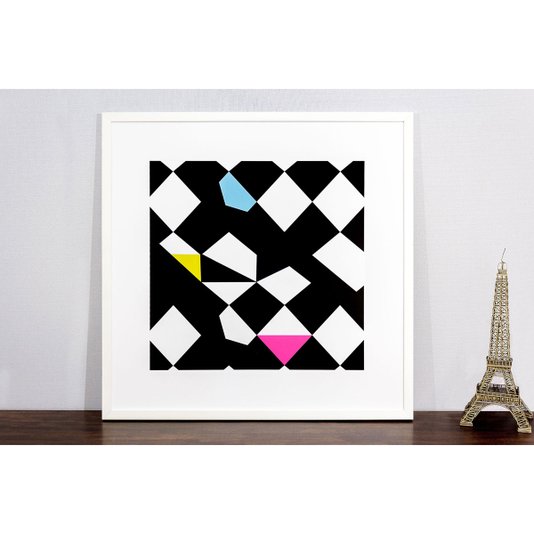 Quadro Decorativo com Moldura Branca Geométrico em Preto e Branco