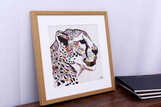 Quadro Decorativo Ilustração Onça Colorida 40x40cm