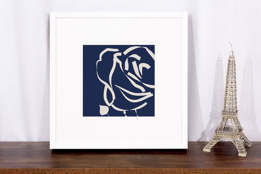 Quadro Decorativo Floral Silhueta Rosa com Moldura Branca 60x60cm