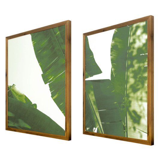 Par de Quadros com Moldura Rústica Folhas de Bananeira Kit com 2 Quadros de 50x70cm