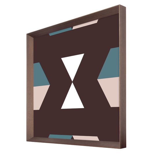 Quadro Decorativo com Moldura Marrom Chanfrada Arte Geométrica 75x75cm