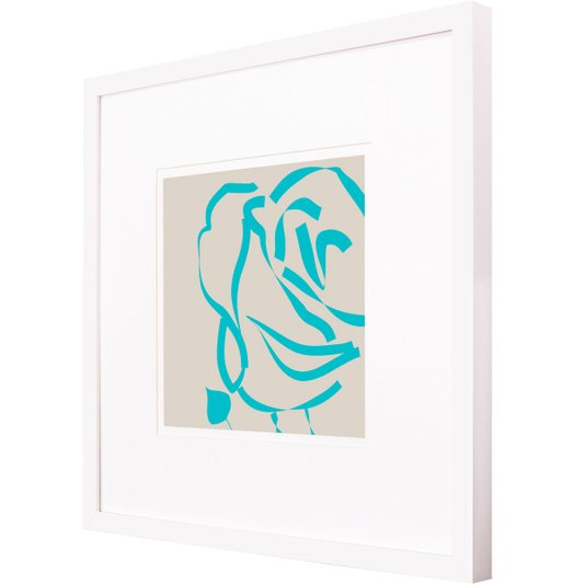 Quadro Decorativo Floral Silhueta Azul de Flor com Moldura Branca 60x60cm