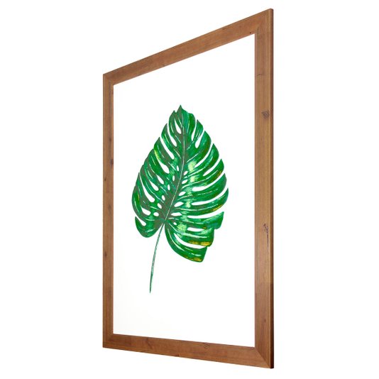 Quadro Decorativo com Moldura Rústica Folha Verde Minimalista 80x110cm