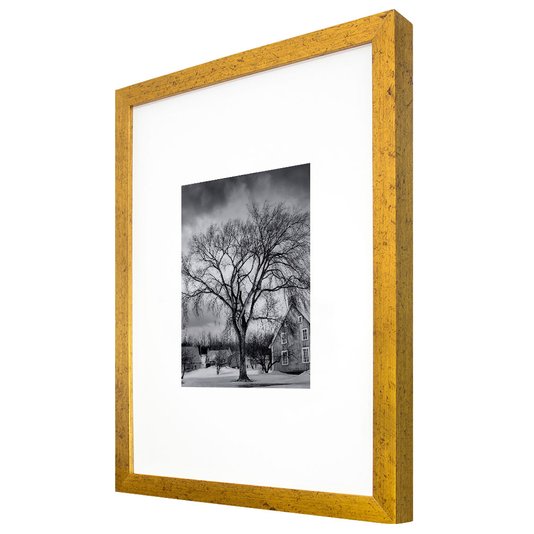 Quadro Decorativo com Moldura Dourada Árvore Paisagem de Inverno 30x40cm