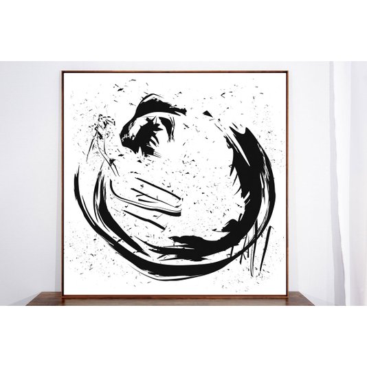 Quadro Tela Arte Moderna Abstrata Moldura na Cor Mel 130x130cm