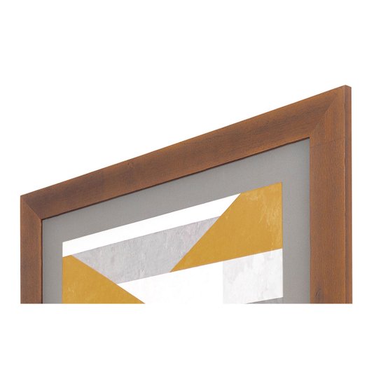 Quadro Abstrato Decor Amarelo e Cinza com Moldura Rústica 70x90cm