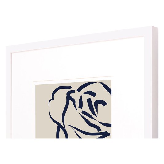 Quadro Decorativo Silhueta Azul de Flor com Moldura Branca 60x60cm