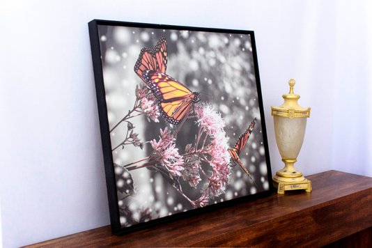 Quadro Tela Decorativa Emoldurada Borboletas em Flor 70x75cm