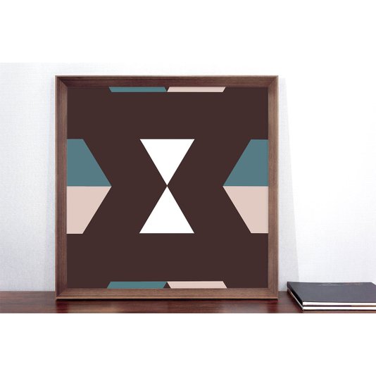 Quadro Decorativo com Moldura Marrom Chanfrada Arte Geométrica 75x75cm