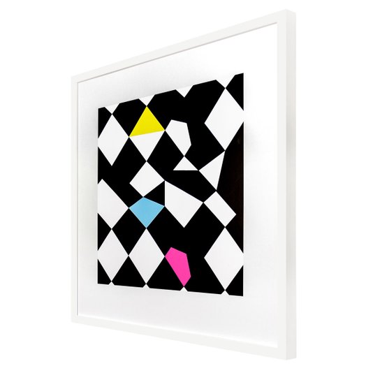 Quadro Decorativo com Moldura Branca Geométrico em Preto e Branco II