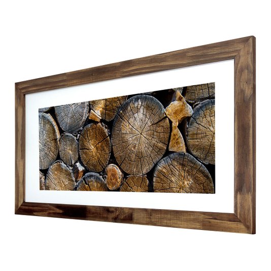Quadro Decorativo Rústico Colorido Troncos de Madeira Cortados 110x60cm