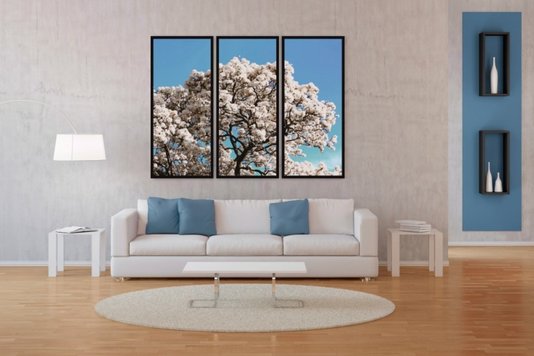 Conjunto Quadros Árvore Ipê Branco Kit com 3 Quadros 40x100cm